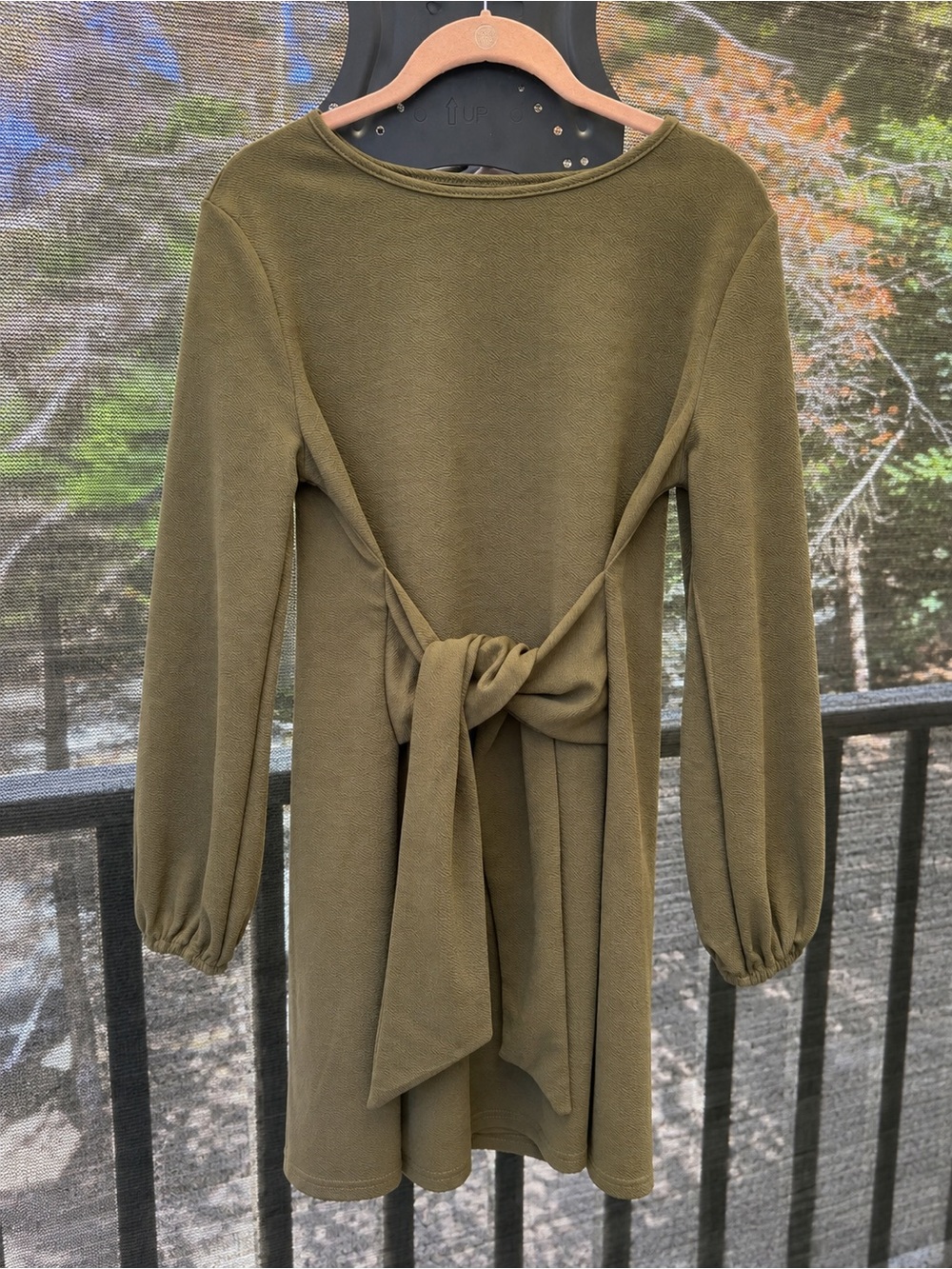 Olive Green Long Sleeve Tie-Back Dress - Picture 1 of 2